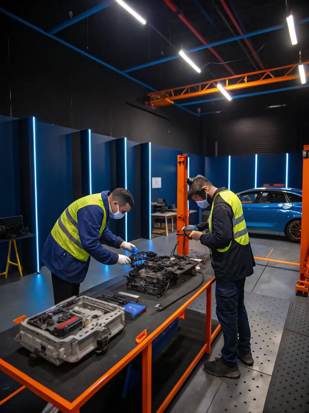 A workshop session at CIRCUITS DES REMPARTS, where participants learn about automotive history and restoration techniques.